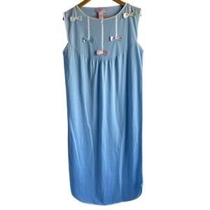 Vintage Michele Size‎ Medium Cotton Blend Coquette Baby Blue Bow Maxi Nightgown
